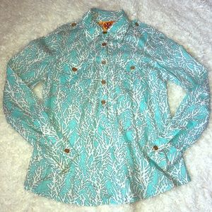 VGUC Tory Burch Blue Coral Blouse Size 8